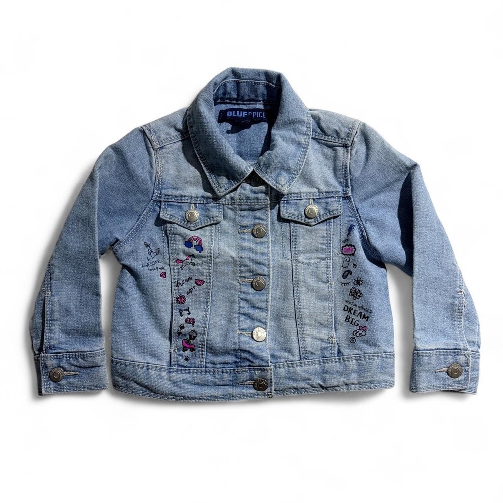 Blue Spice Girls Denim Jacket Blue Embroidered Patches Kidcore Size 3T